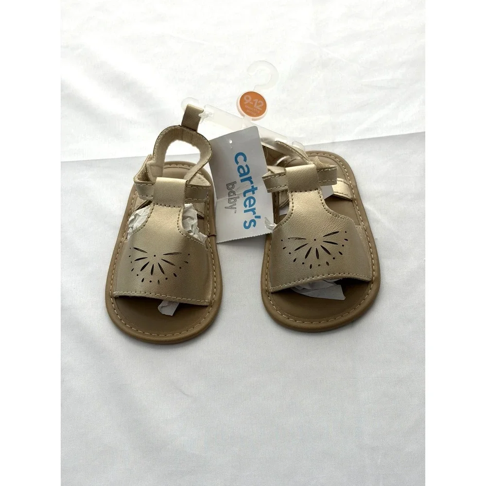 Carter's Sandals Baby Girl 4 Gold NEW Metallic Laser Cut Sunburst CR07304 Summer